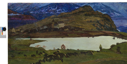 Lens et le lac du Louché 50x99.5cm @Musées cantonaux du Valais, Sion, Michel Martinez