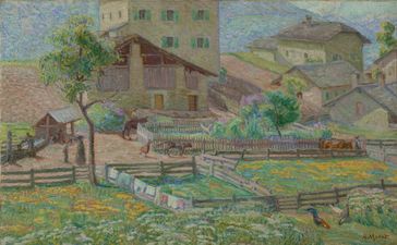 Entrée du village de Lens, vers 1907, 50x80 cm