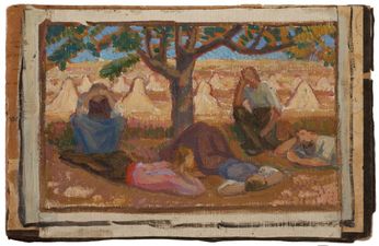 Le repos des moissonneurs, vers 1915, 18.5x26.5 cm