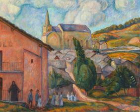 Sortie d'école à Lens, vers 1918, 65x81 cm