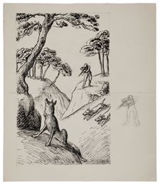 La chasse au renard, vers 1948, 21x17 cm