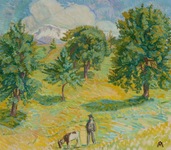 Le berger et sa chèvre, 47x63 cm