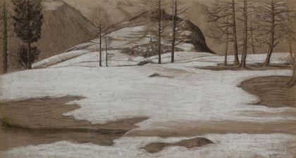 Le Châtelard en hiver vers 1903, 35.5x66.5 cm