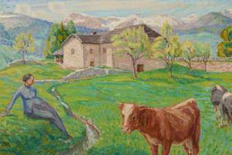 La vache 37x55cm / Vue en direction du Wetzsteinhorn et du Rohrbachstein