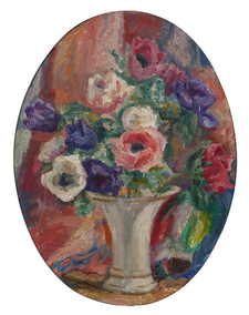 Vase blanc aux pavots 29x22cm